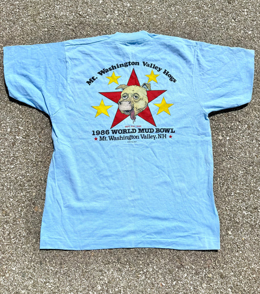 Vintage Mt. Washington Valley North Conway, New Hampshire World Mud Bowl Hogs 1986 Single Stitch T Shirt Size Medium