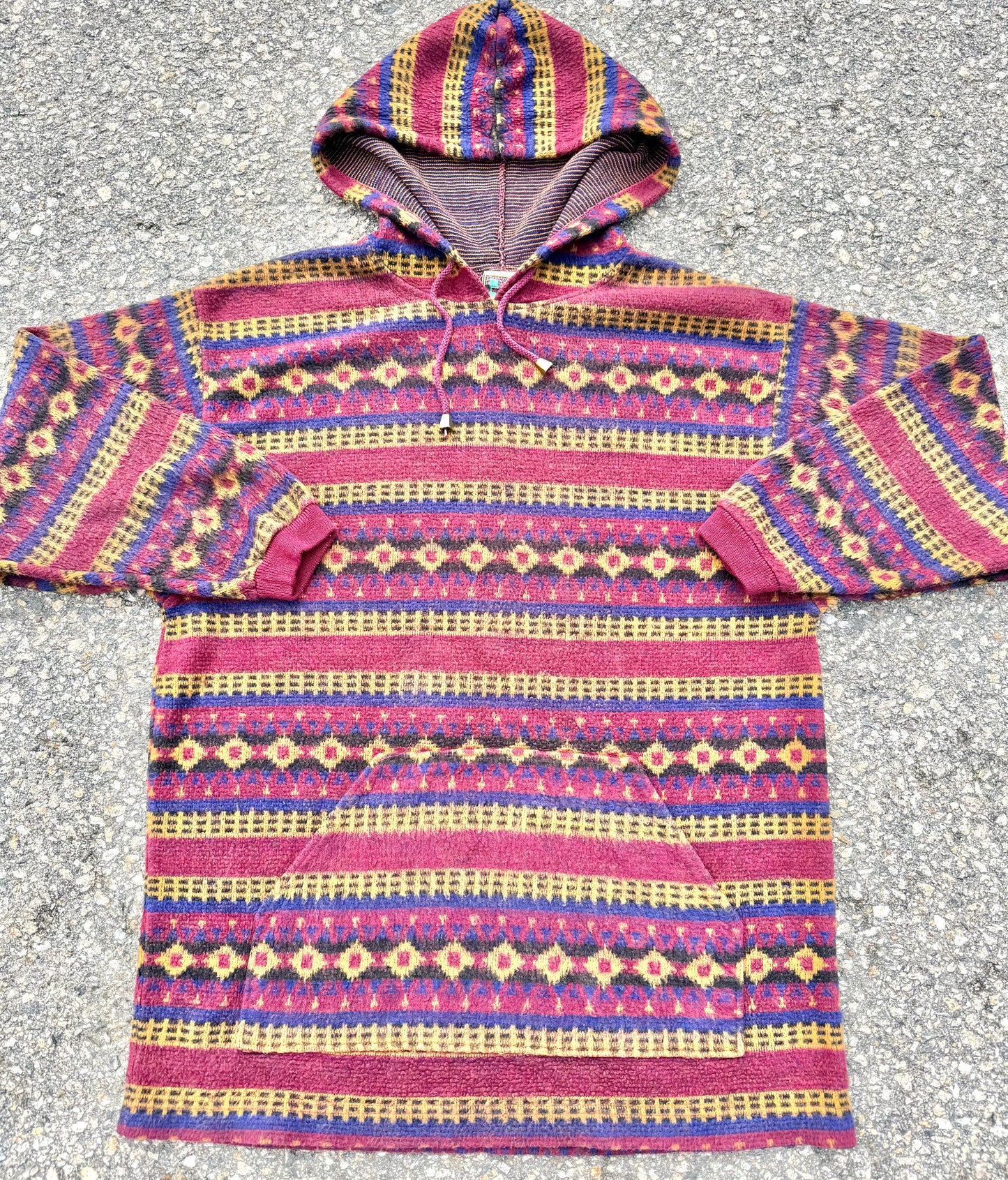 Vintage F/X Geometric Aztec Pattern 90s Retro Fleece Hoodie Men's Size L Large
