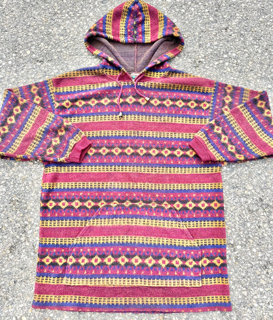 Vintage F/X Geometric Aztec Pattern 90s Retro Fleece Hoodie Men's Size L Large