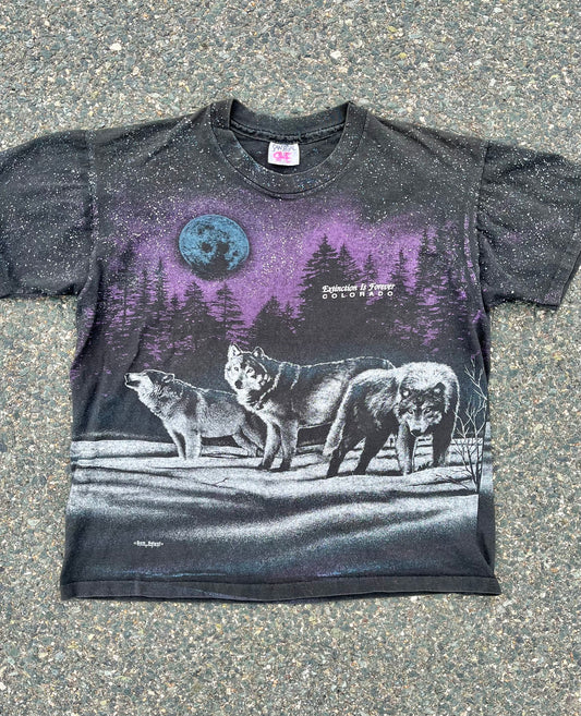 Vintage San Segal Colorado Wolves Retro 90's All Over Print Nature Single Stitch T Shirt Size M Medium 1991