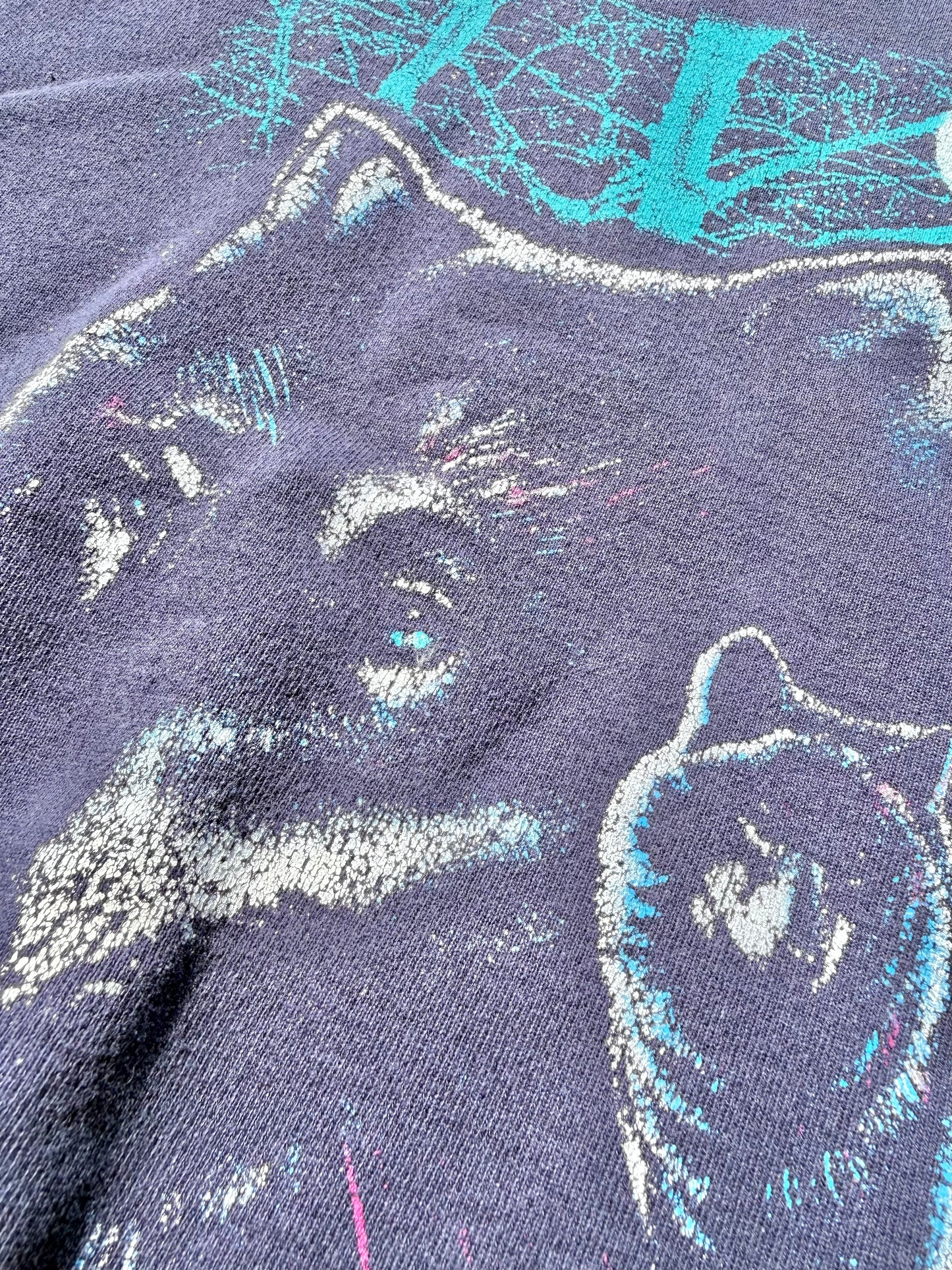 Vintage Wolf Wolves Nature 90's Retro Crewneck Sweatshirt Size L Large Navy