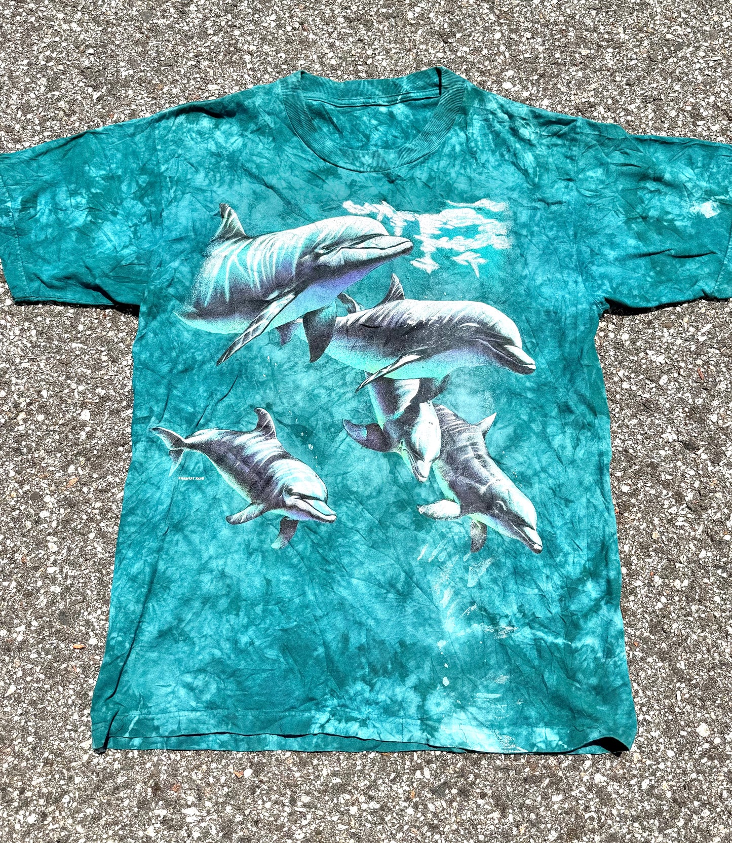 Vintage Habitat 90's Acid Tie Dye Dolphin Nature T Shirt Size M Medium 1997
