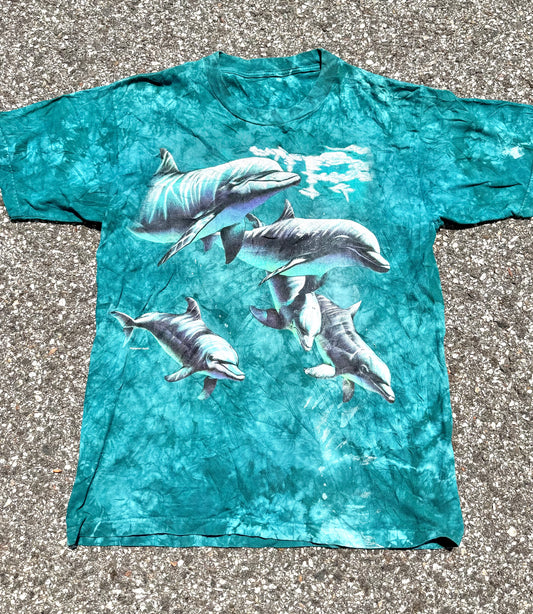 Vintage Habitat 90's Acid Tie Dye Dolphin Nature T Shirt Size M Medium 1997