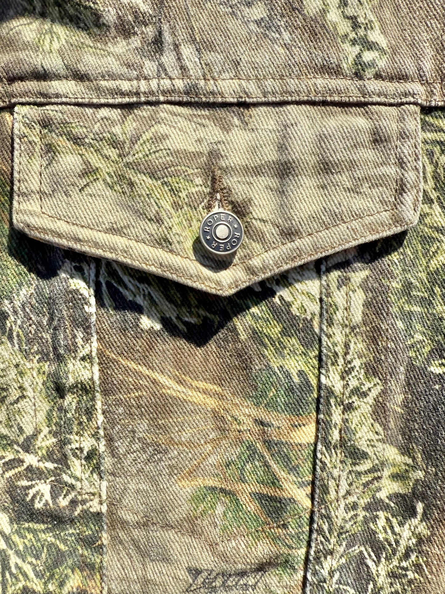 Vintage Roper Western All Over Mossy Camo Camouflage Denim Jacket Men's XL