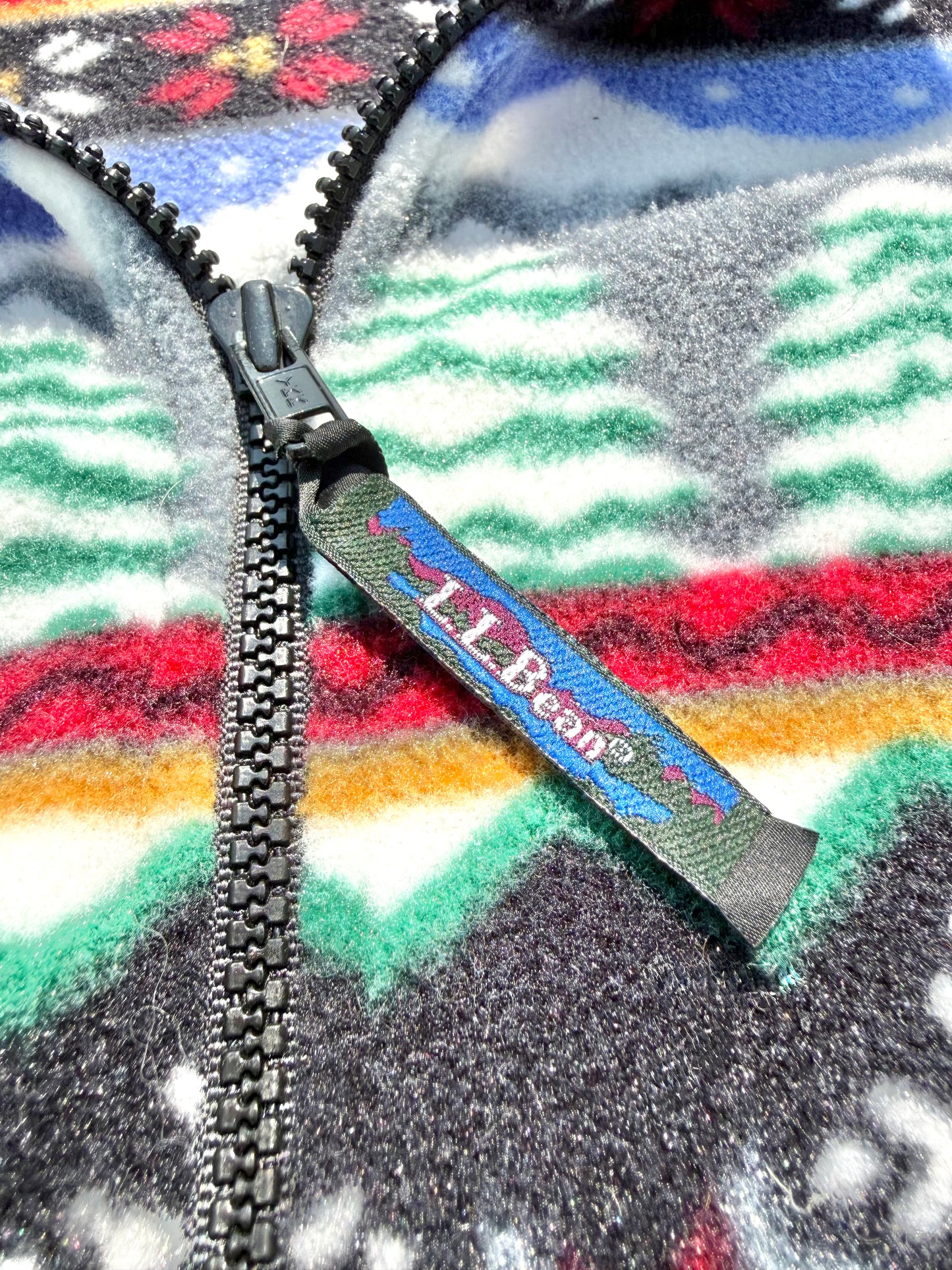 Vintage LL Bean Nordic Geometric Winter 1/4 Zip Fleece Pullover Sweater XL