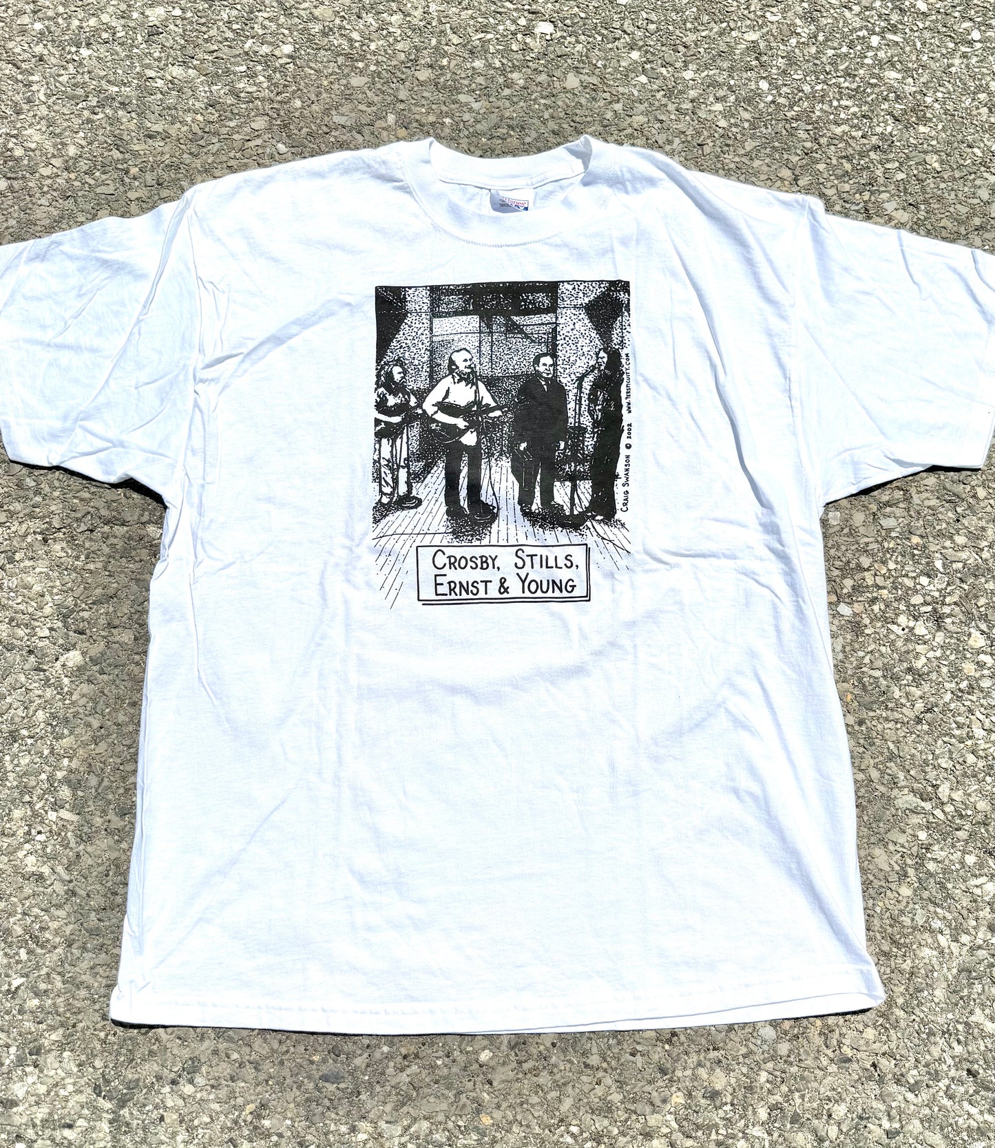 Vintage Crosby Stills Nash Ernst and Young Craig Swanson Cartoon Band T Shirt XL White 2002