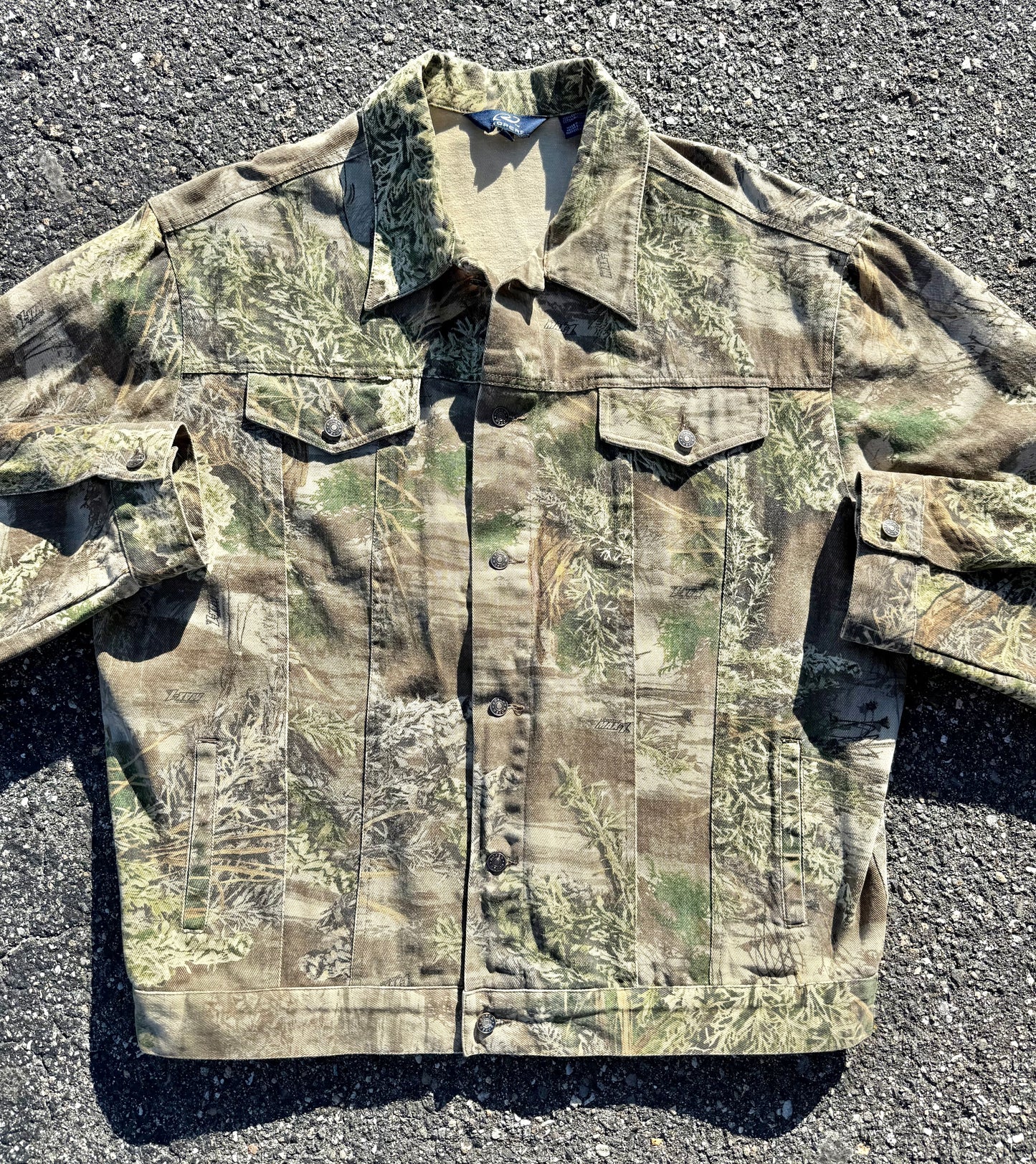 Vintage Roper Western All Over Mossy Camo Camouflage Denim Jacket Men's XL