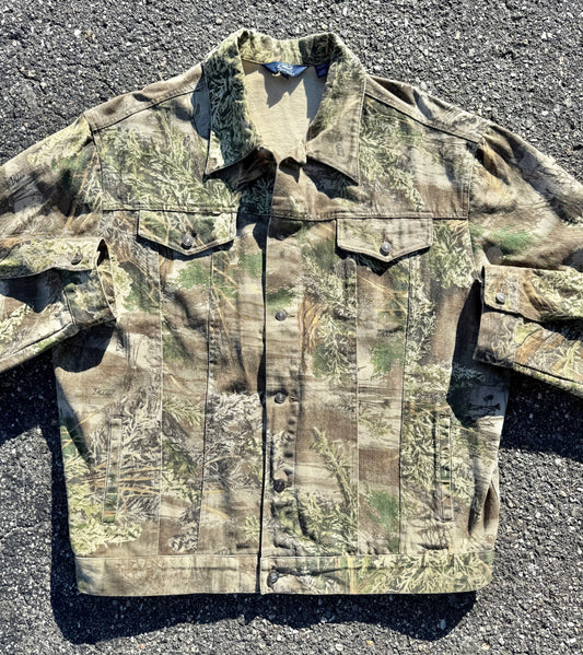 Vintage Roper Western All Over Mossy Camo Camouflage Denim Jacket Men's XL