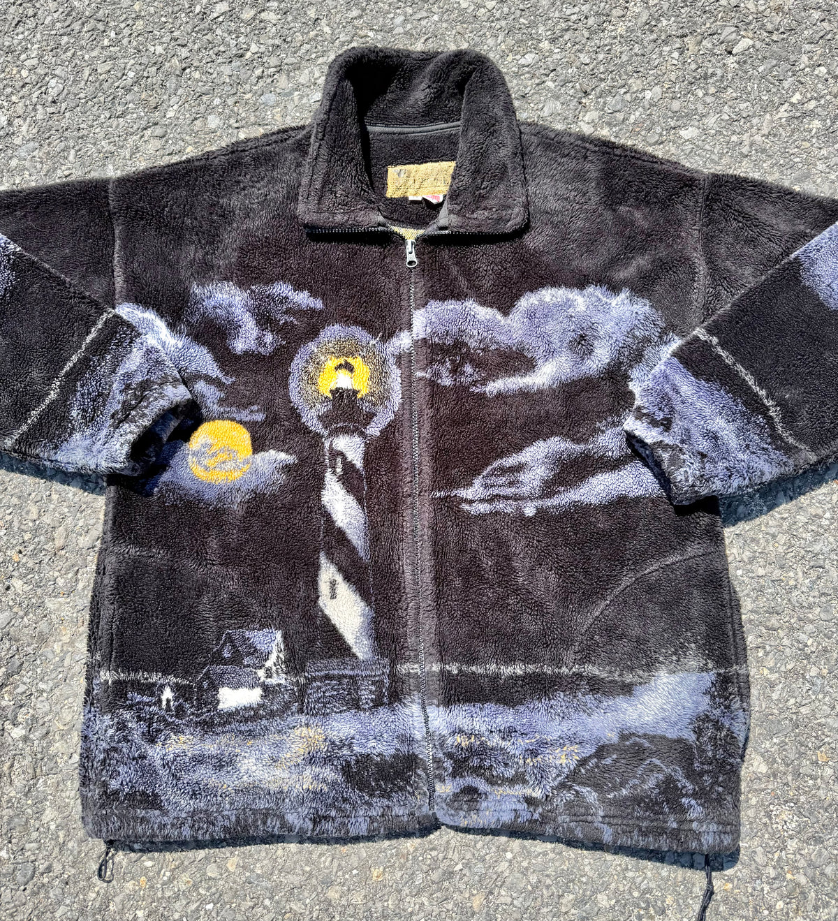 Vintage Bear Ridge Spooky Dark Moon Lighthouse 90's Oversized Fleece Jacket Medium