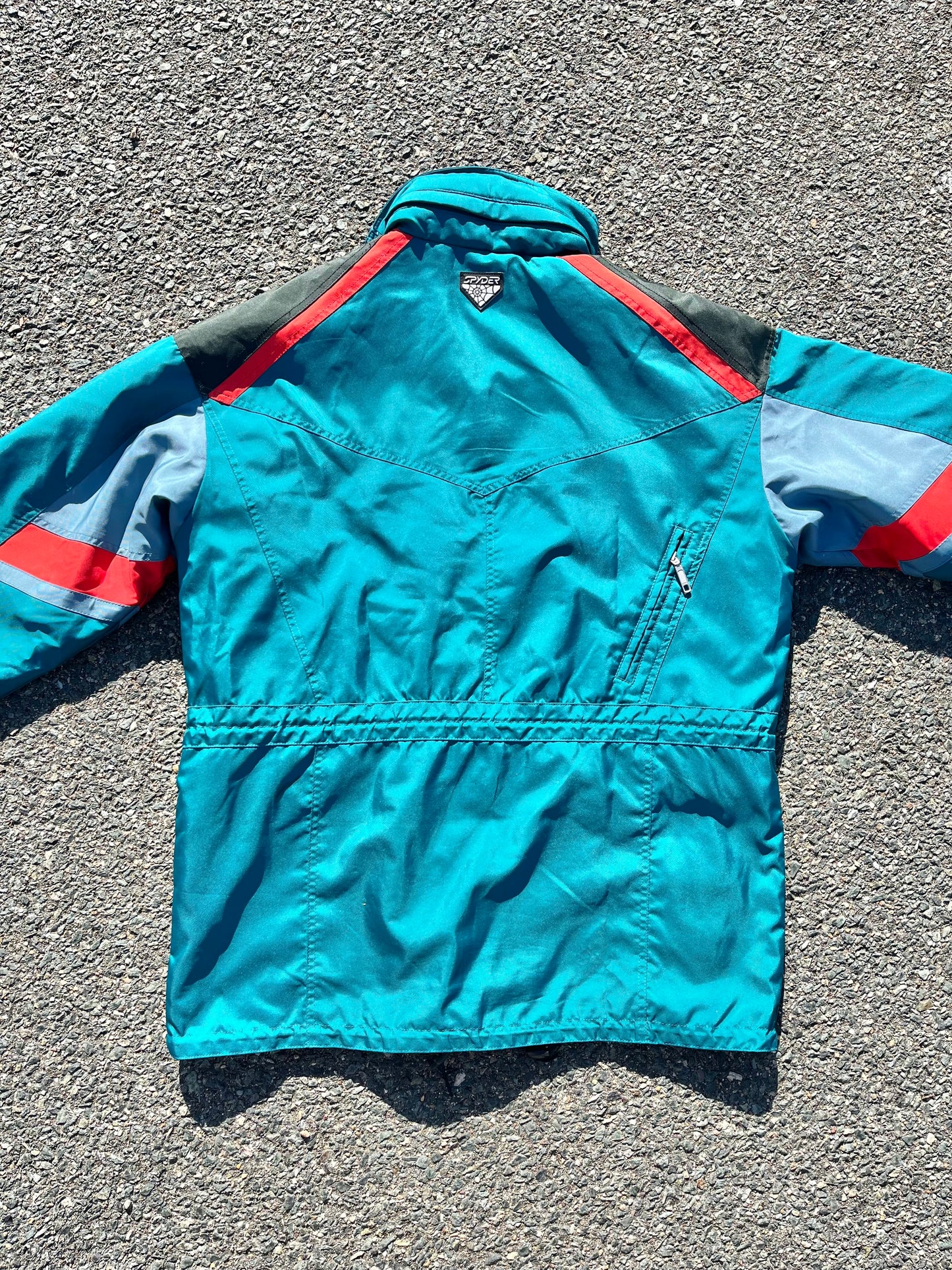 Vintage Spyder Mens Two Piece 90's Retro Ski Suit Jacket With Bib Pants Size L Large Teal Blue