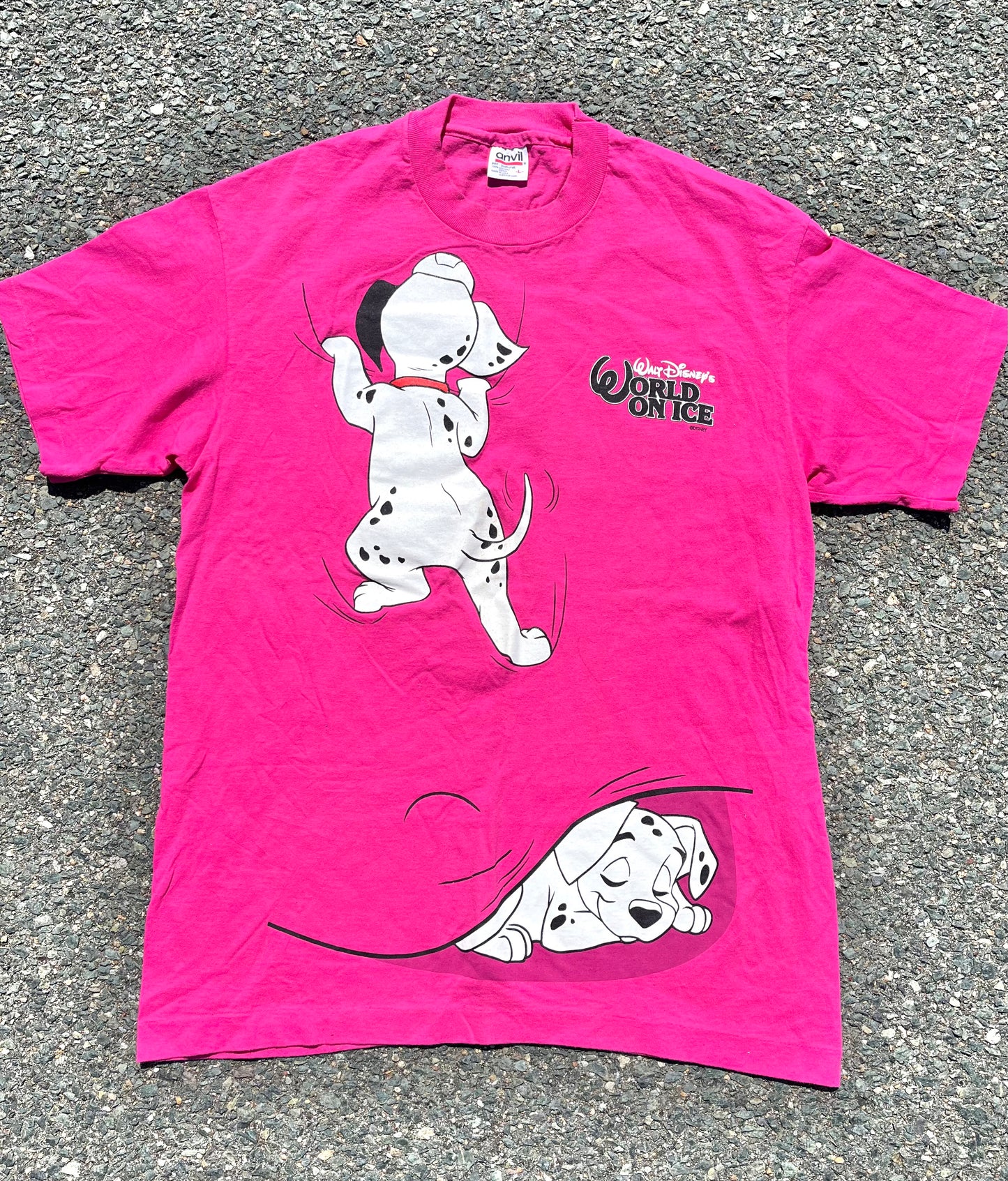 Vintage Disney on Ice 101 Dalmatians 90's Movie AOP Puppy Dog Print T Shirt Size M Medium Pink