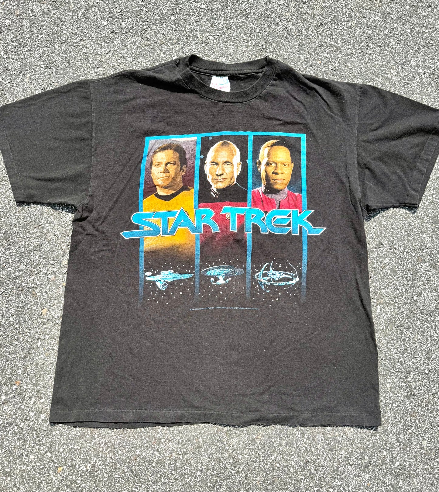 Vintage Star Trek 90s Paramount Pictures Captain Kirk, Picard and Sisko T Shirt XL 1991