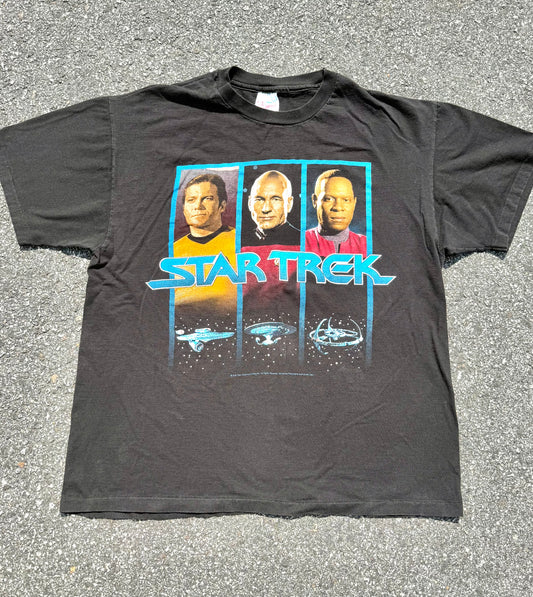Vintage Star Trek 90s Paramount Pictures Captain Kirk, Picard and Sisko T Shirt XL 1991