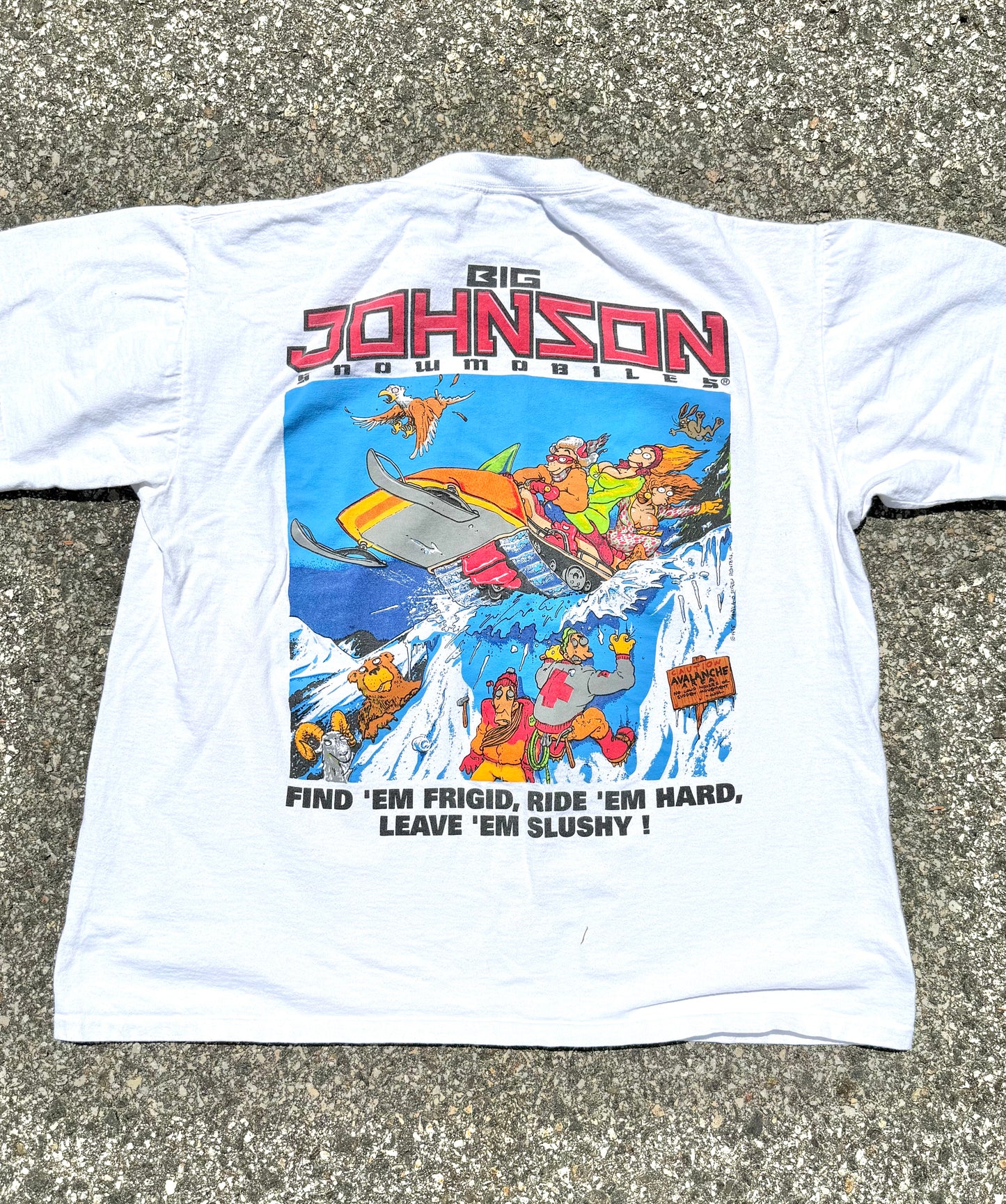 Vintage Big Johnson Snowmobiles Dick Joke 90's Single Stitch T Shirt Size L Large