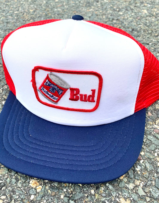 Vintage Budweiser Beer Can Logo Retro 80's Colorblock Trucker Style Snapback Hat