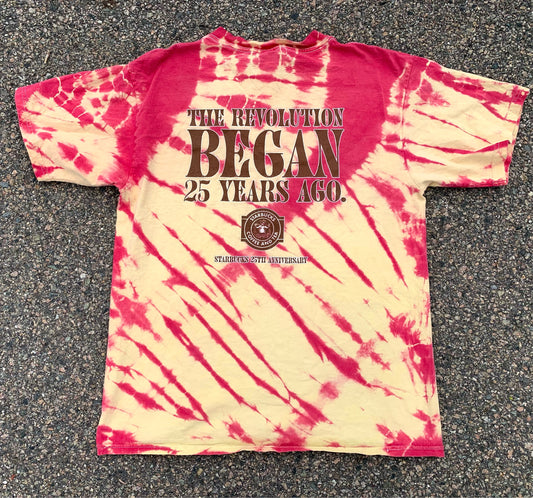 Vintage Starbucks Retro 90's 25th Anniversary Tie Dyed T Shirt Size L Large 1996