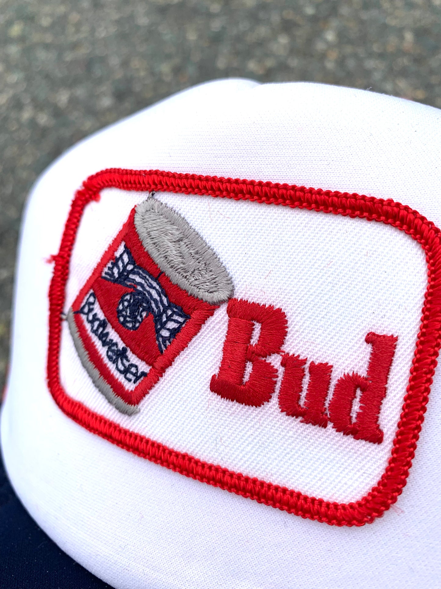 Vintage Budweiser Beer Can Logo Retro 80's Colorblock Trucker Style Snapback Hat