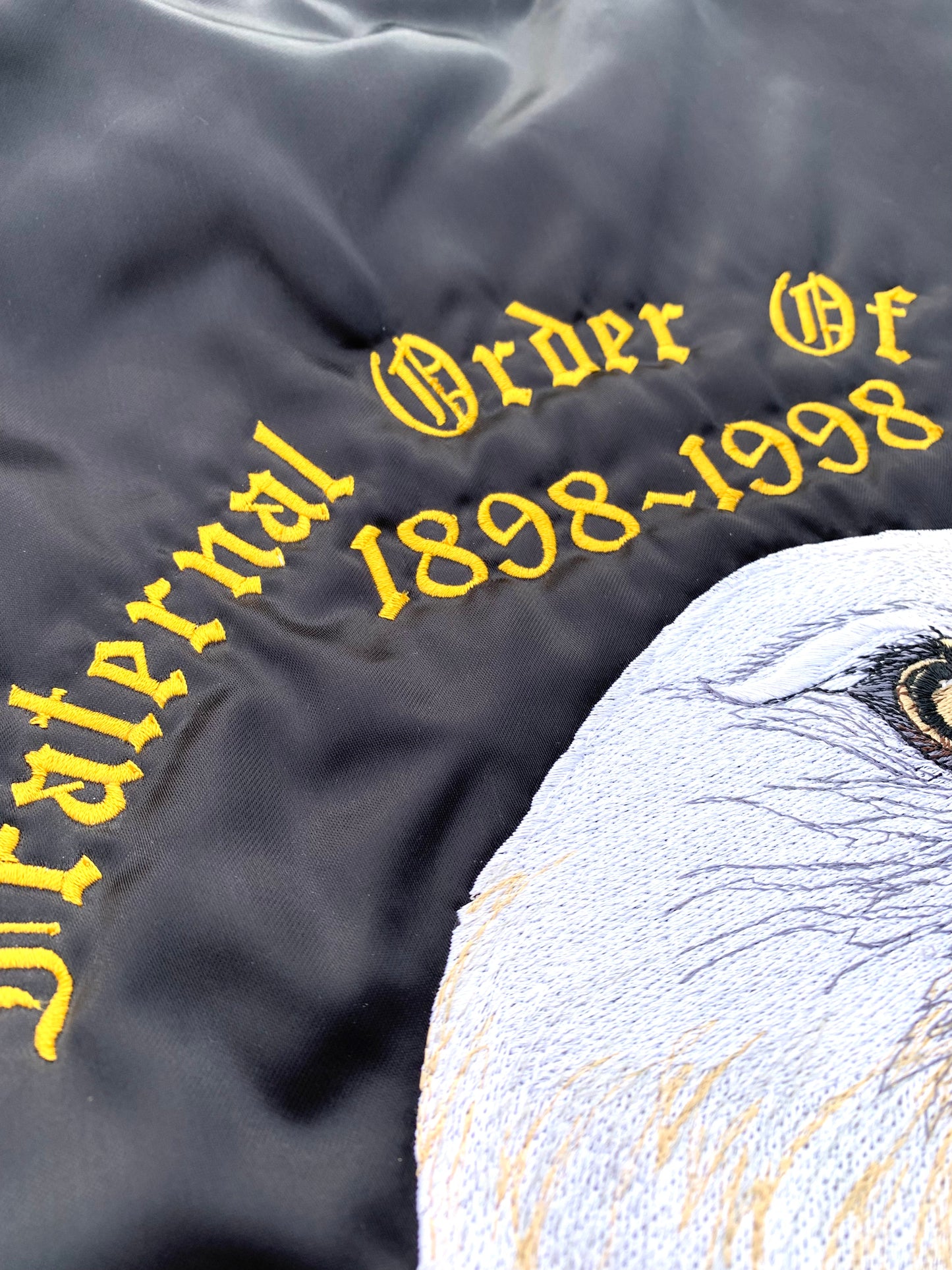 Vintage Fraternal Order of Eagles 1998 Lebanon New Hampshire Satin Bomber Jacket Size XL