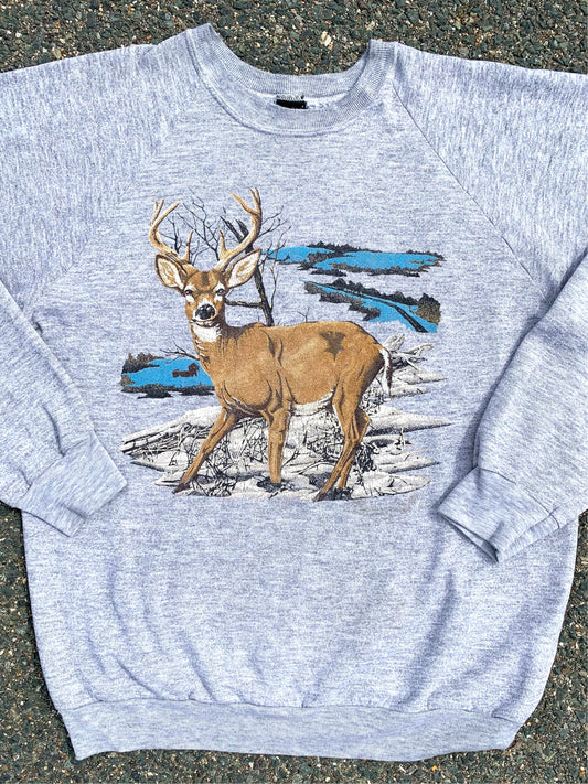 Vintage Screen Stars Deer Buck Outdoor Nature Retro Crewneck Sweatshirt Size Large Heather Gray