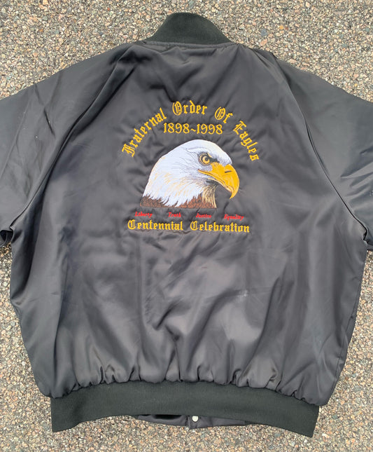 Vintage Fraternal Order of Eagles 1998 Lebanon New Hampshire Satin Bomber Jacket Size XL